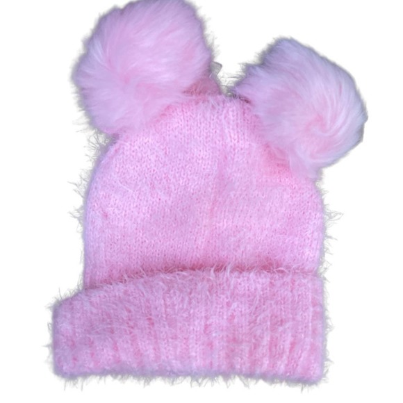 Adorable Pink Pom Pom Fuzzy Hat and Mitten set 12-24 … - Picture 3 of 4